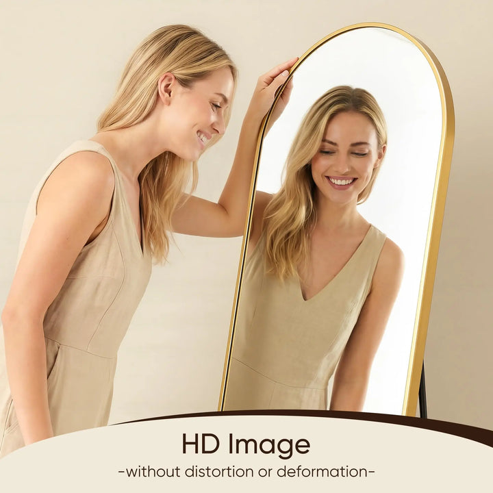 Antok 58" x19" Arched Full Length Mirror, Floor Mirror with Stand, Gold