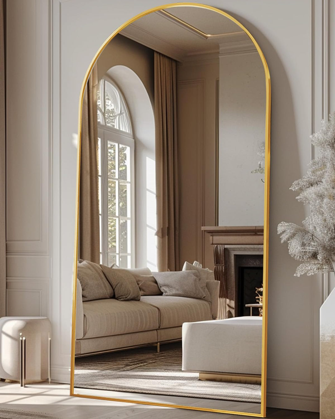 Antok Oversized Arched Floor Mirror, 81x41 - Gold 