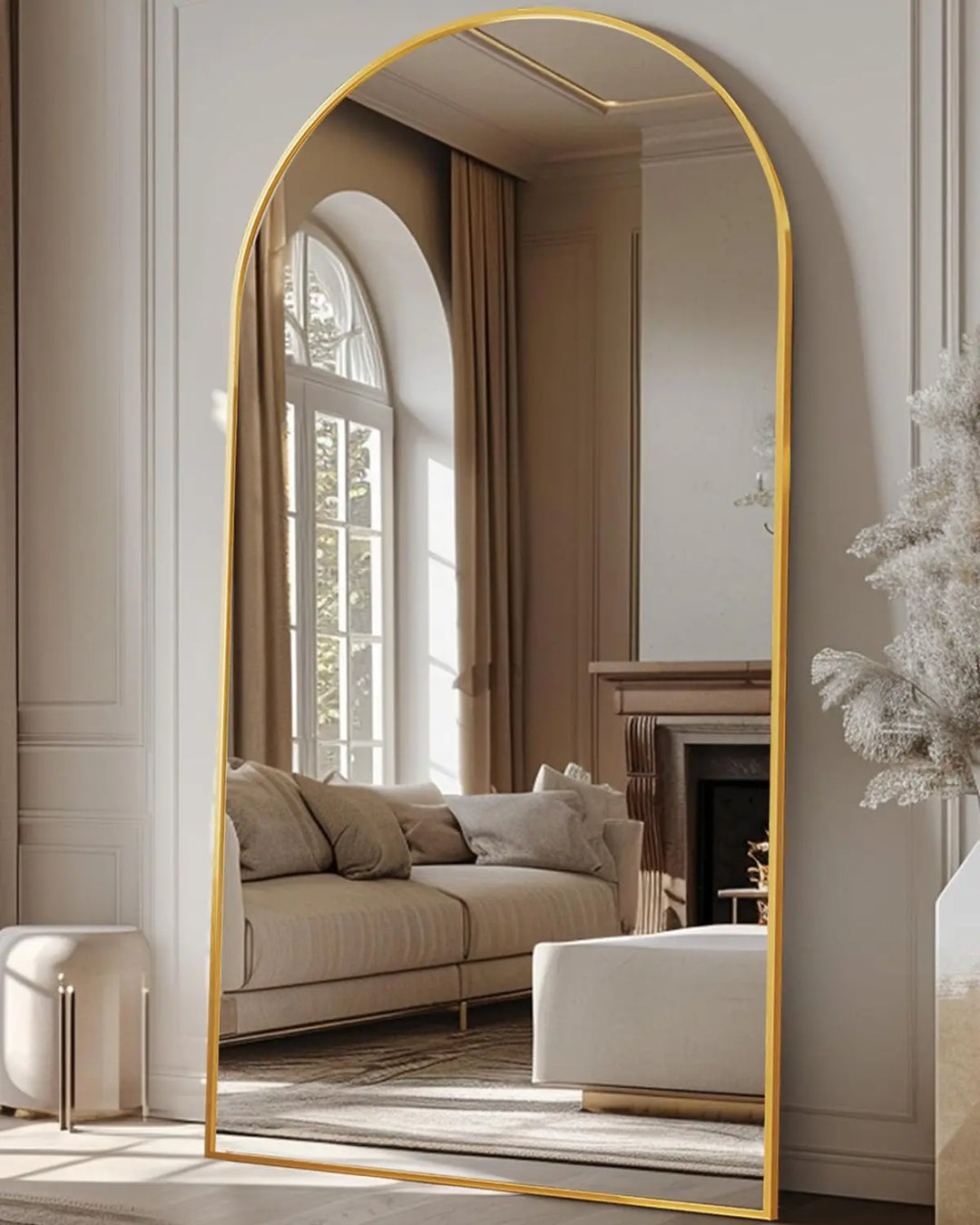 Antok Oversized Arched Floor Mirror, 81x41 - Gold 