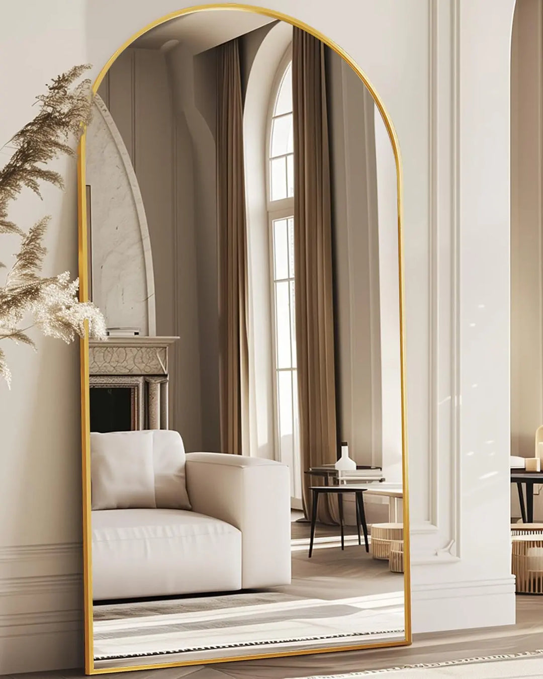 Antok Oversized Arched Floor Mirror, 81x41 - Gold 
