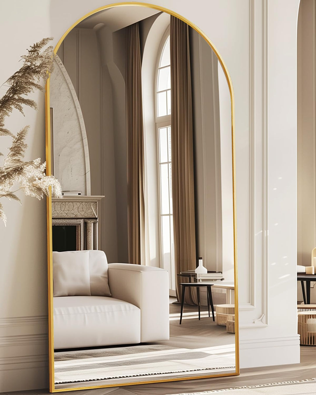 Antok Oversized Arched Floor Mirror, 81x41 - Gold 