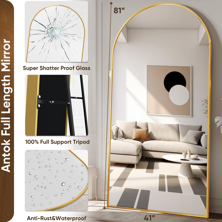 Antok Oversized Arched Floor Mirror, 81x41 - Gold 