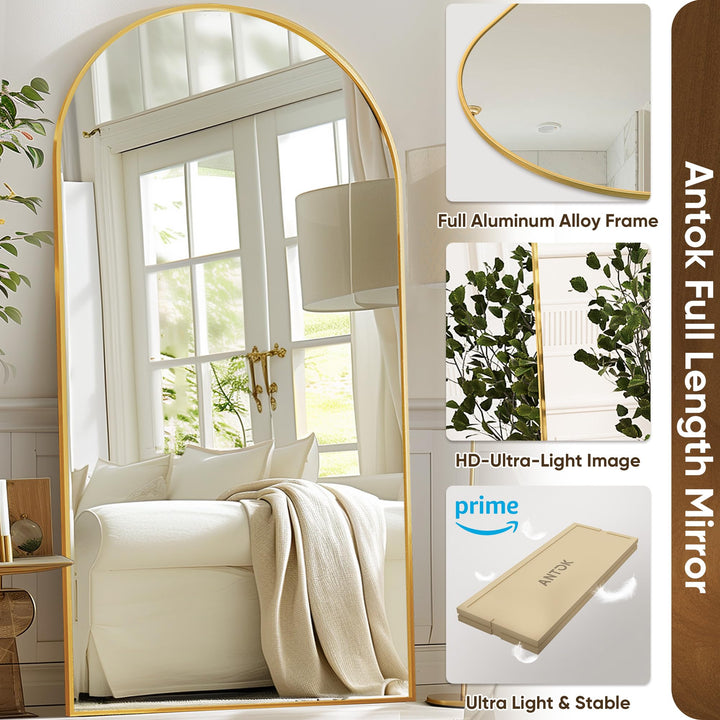 Antok Oversized Arched Floor Mirror, 81x41 - Gold 