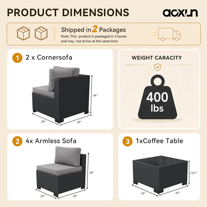 Aoxun 7-Piece Outdoor Furniture, Patio Furniture Sets with Thick Cushions, Wicker Conversation Set Sectional Sofa for Backyard, Poolside, Garden 