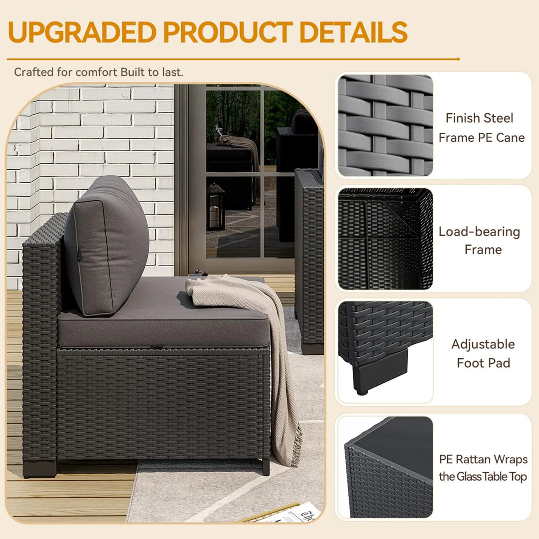 Aoxun 7-Piece Outdoor Furniture, Patio Furniture Sets with Thick Cushions, Wicker Conversation Set Sectional Sofa for Backyard, Poolside, Garden 