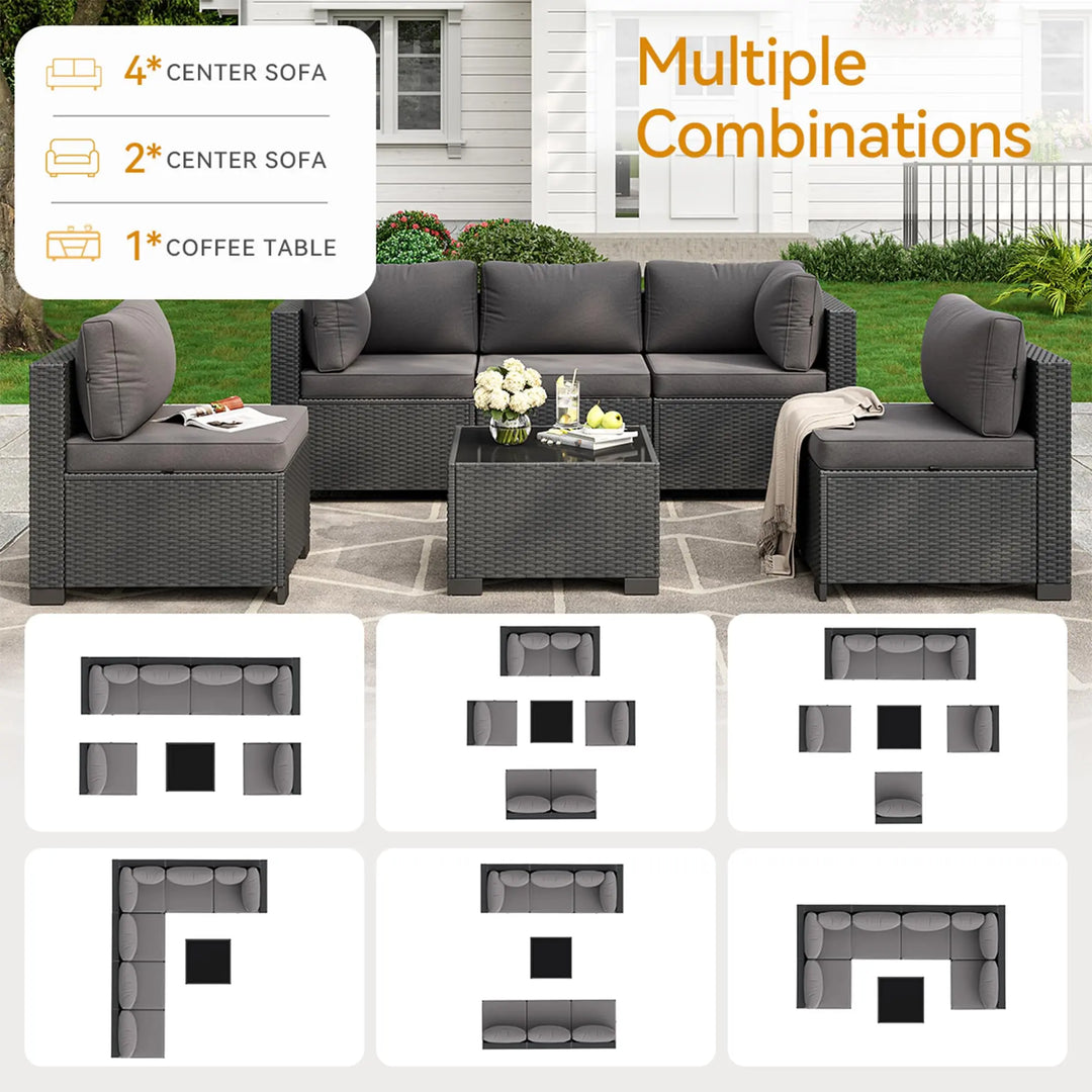 Aoxun 7-Piece Outdoor Furniture, Patio Furniture Sets with Thick Cushions, Wicker Conversation Set Sectional Sofa for Backyard, Poolside, Garden 