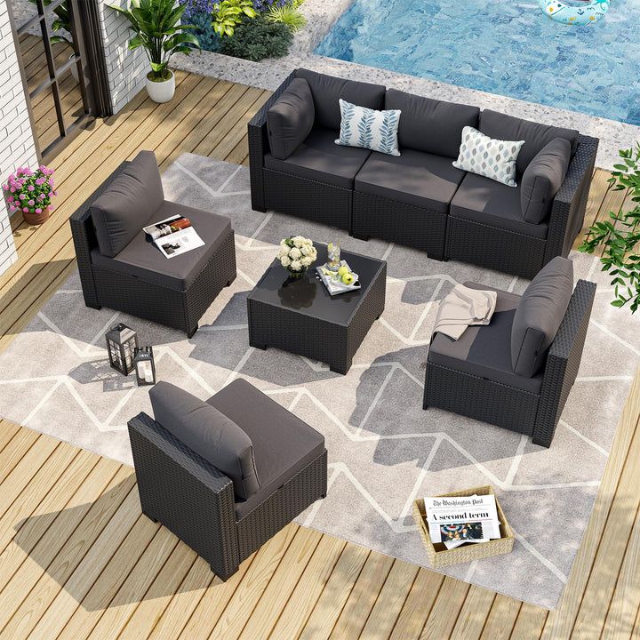 Aoxun 7-Piece Outdoor Furniture, Patio Furniture Sets with Thick Cushions, Wicker Conversation Set Sectional Sofa for Backyard, Poolside, Garden 