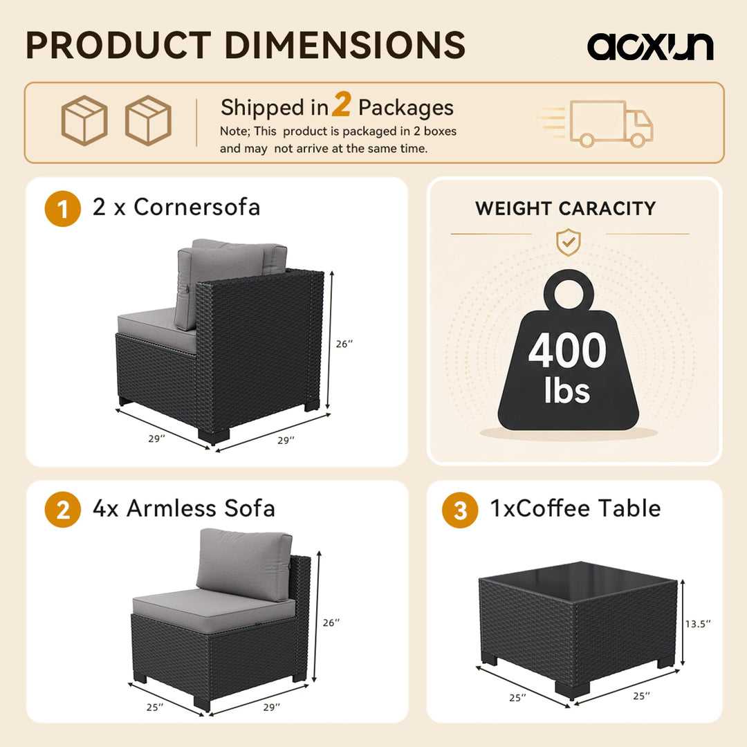 Aoxun 7-Piece Outdoor Furniture, Patio Furniture Sets with Thick Cushions, Wicker Conversation Set Sectional Sofa for Backyard, Poolside, Garden 