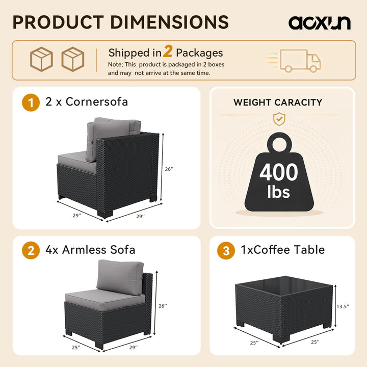 Aoxun 7-Piece Outdoor Furniture, Patio Furniture Sets with Thick Cushions, Wicker Conversation Set Sectional Sofa for Backyard, Poolside, Garden 