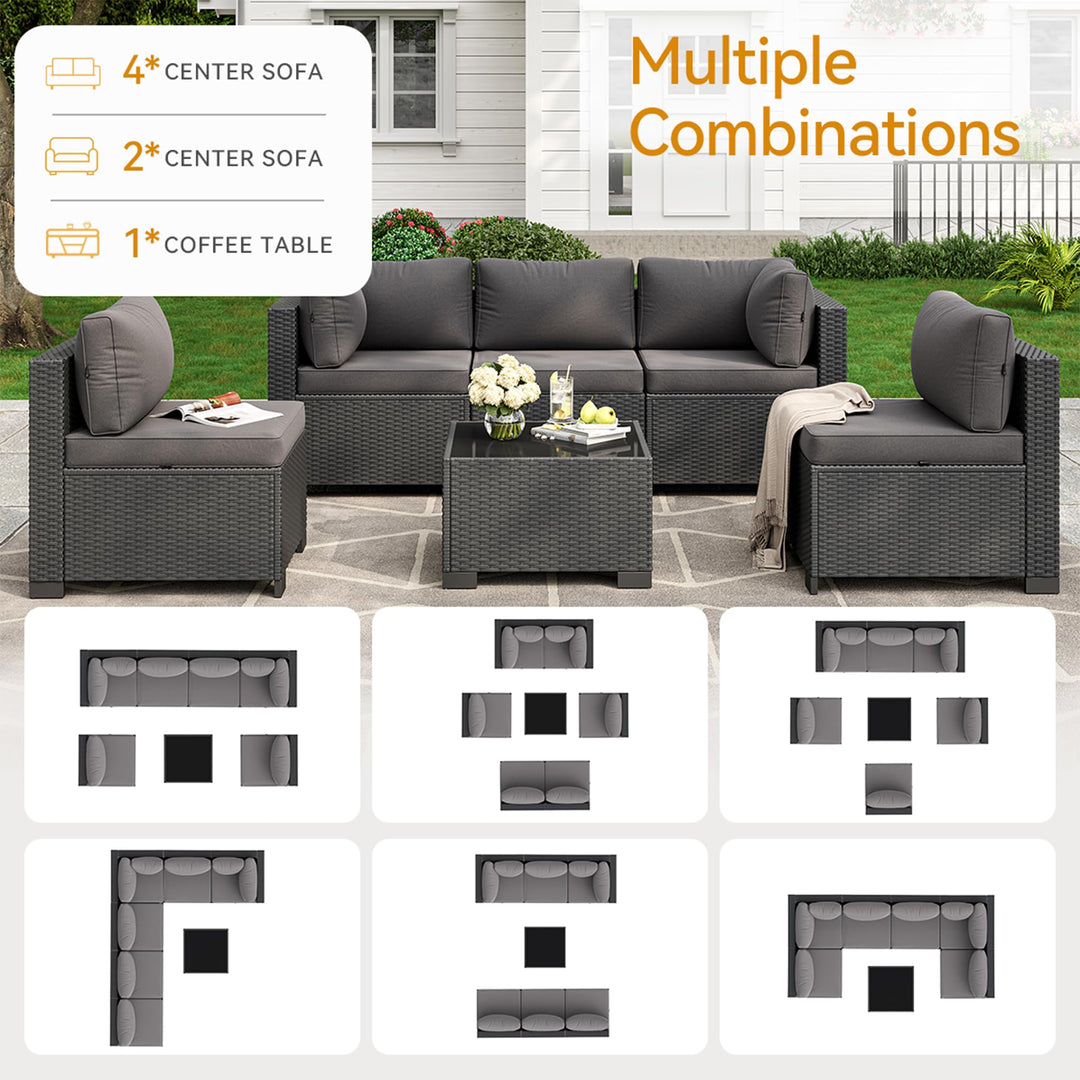 Aoxun 7-Piece Outdoor Furniture, Patio Furniture Sets with Thick Cushions, Wicker Conversation Set Sectional Sofa for Backyard, Poolside, Garden 