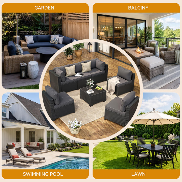 Aoxun 7-Piece Outdoor Furniture, Patio Furniture Sets with Thick Cushions, Wicker Conversation Set Sectional Sofa for Backyard, Poolside, Garden 