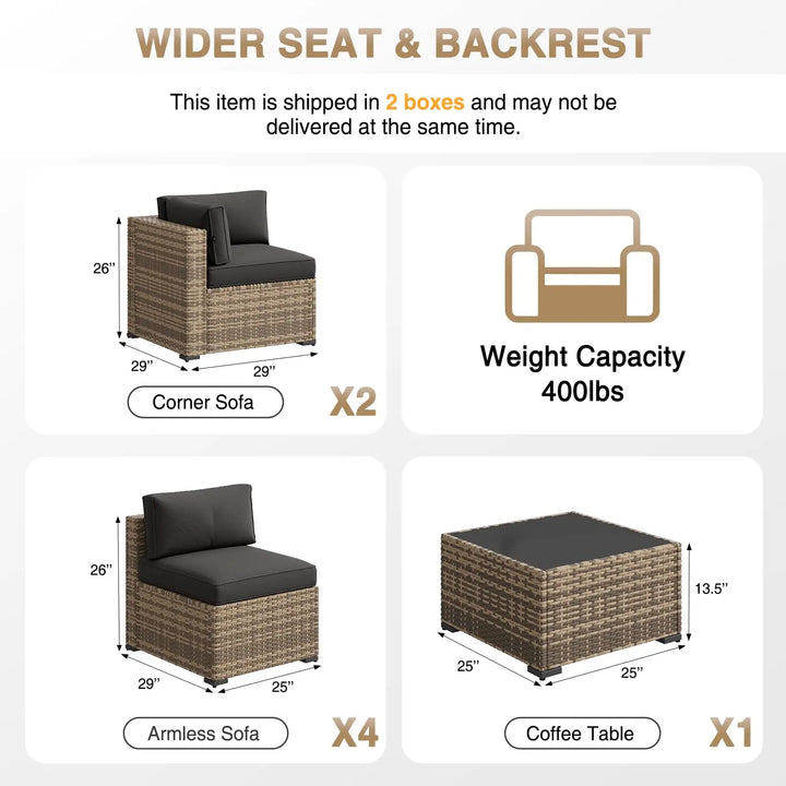 Aoxun Patio Furniture Sets, 7-Piece Outdoor Furniture with Thick Cushions, Wicker Conversation Set Sectional Sofa for Backyard, Poolside, Garden 