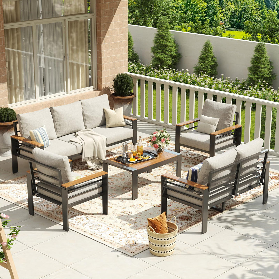 Aoxun Aluminum Patio Furniture Set 7 Seats, Oversized Outdoor Sectional with Washable Thick Cushions, Coffee Table, Patio Conversation Sets for Porch, Balcony, Deck 