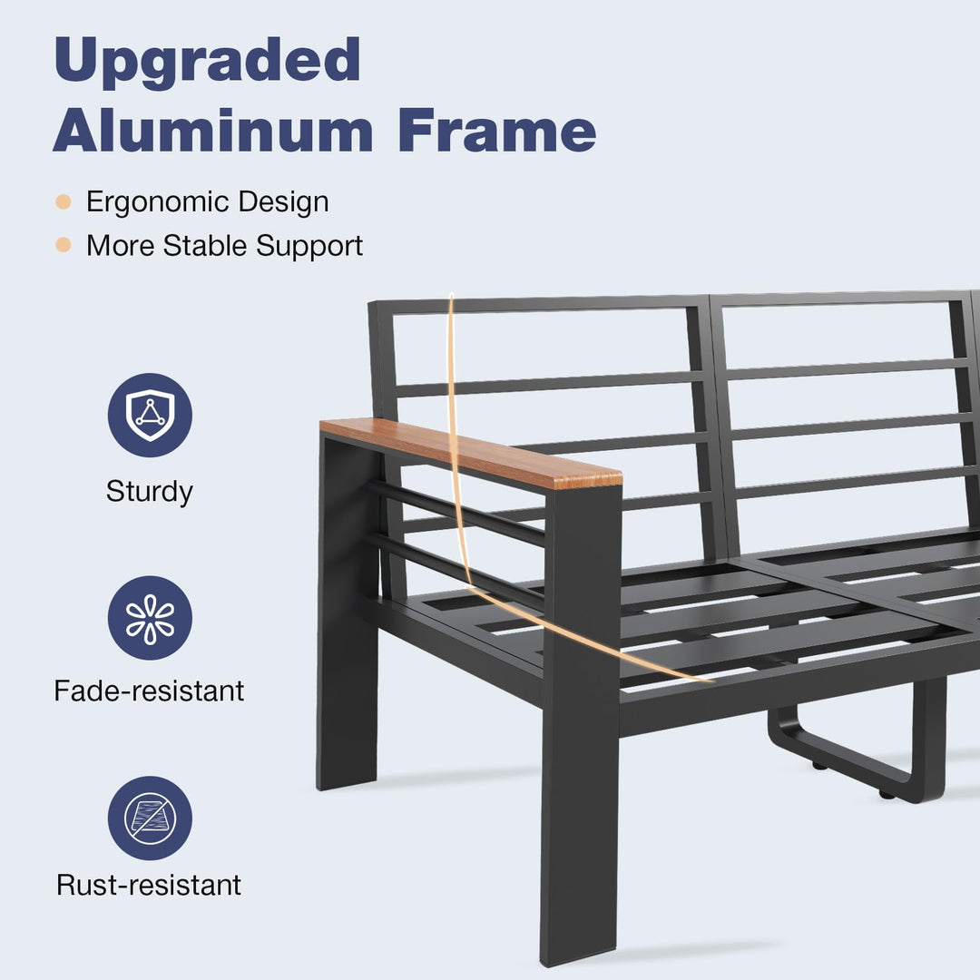 Aoxun Aluminum Patio Furniture Set 7 Seats, Oversized Outdoor Sectional with Washable Thick Cushions, Coffee Table, Patio Conversation Sets for Porch, Balcony, Deck 