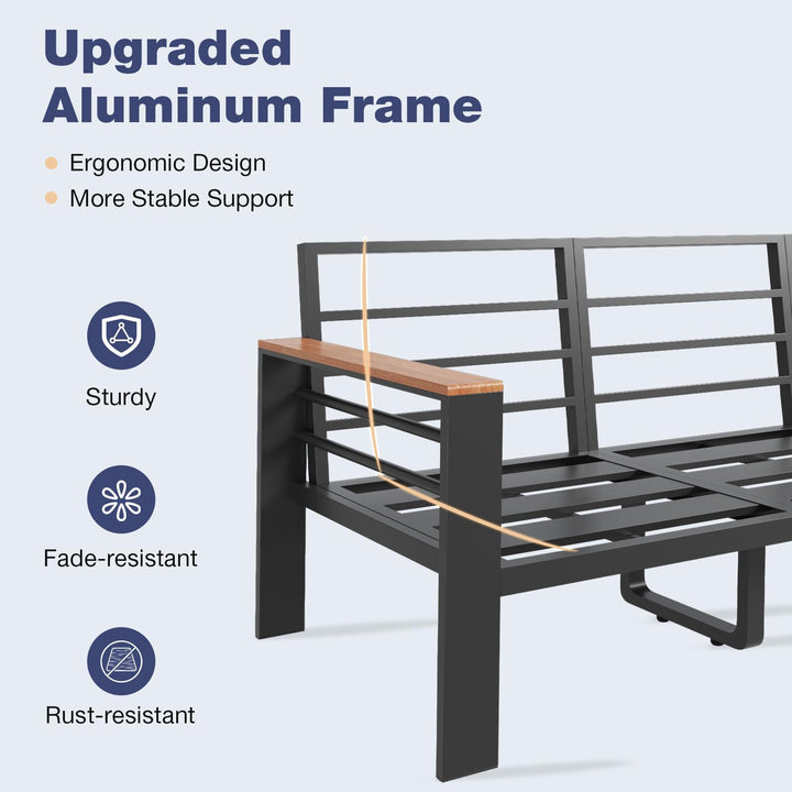 Aoxun Aluminum Patio Furniture Set 7 Seats, Oversized Outdoor Sectional with Washable Thick Cushions, Coffee Table, Patio Conversation Sets for Porch, Balcony, Deck 