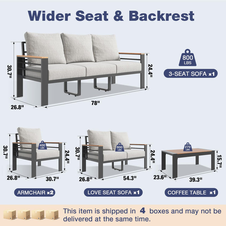 Aoxun Aluminum Patio Furniture Set 7 Seats, Oversized Outdoor Sectional with Washable Thick Cushions, Coffee Table, Patio Conversation Sets for Porch, Balcony, Deck 