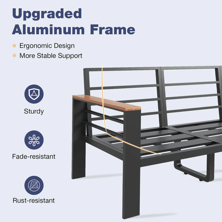 Aoxun Aluminum Patio Furniture Set 7 Seats, Oversized Outdoor Sectional with Washable Thick Cushions, Coffee Table, Patio Conversation Sets for Porch, Balcony, Deck 