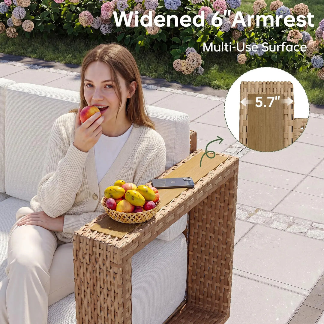 Aoxun Patio Furniture Set, 6 Piece Outdoor Wicker Sofa, Yellow/Beige 