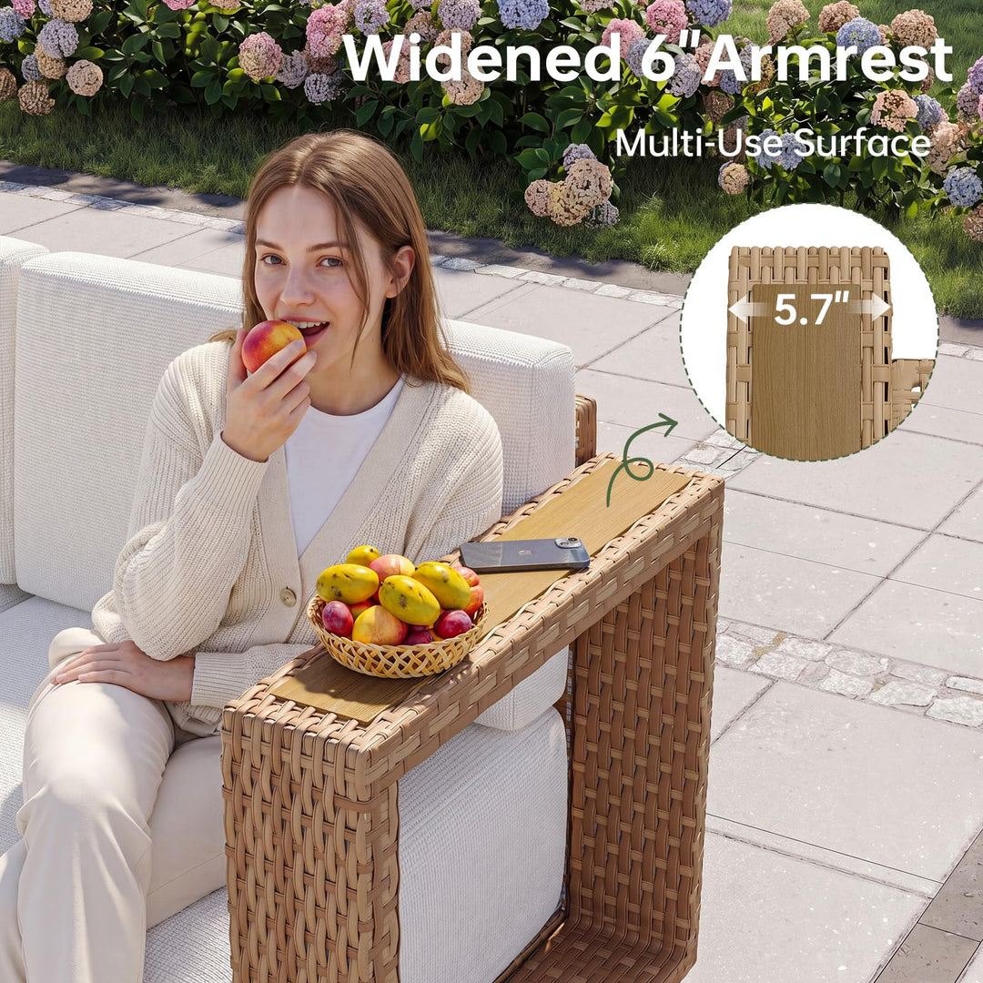 Aoxun Patio Furniture Set, 6 Piece Outdoor Wicker Sofa, Yellow/Beige 