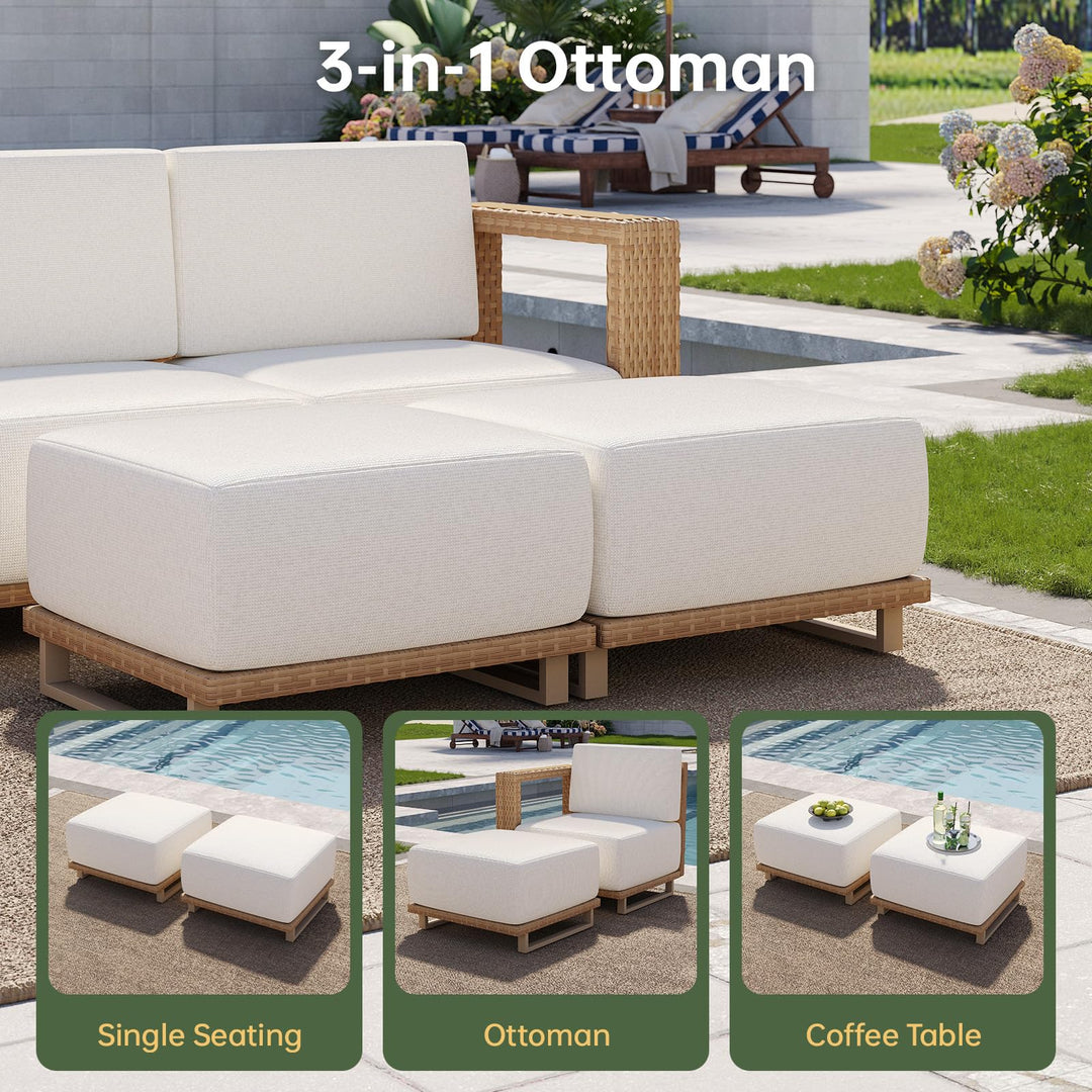 Aoxun Patio Furniture Set, 6 Piece Outdoor Wicker Sofa, Yellow/Beige 