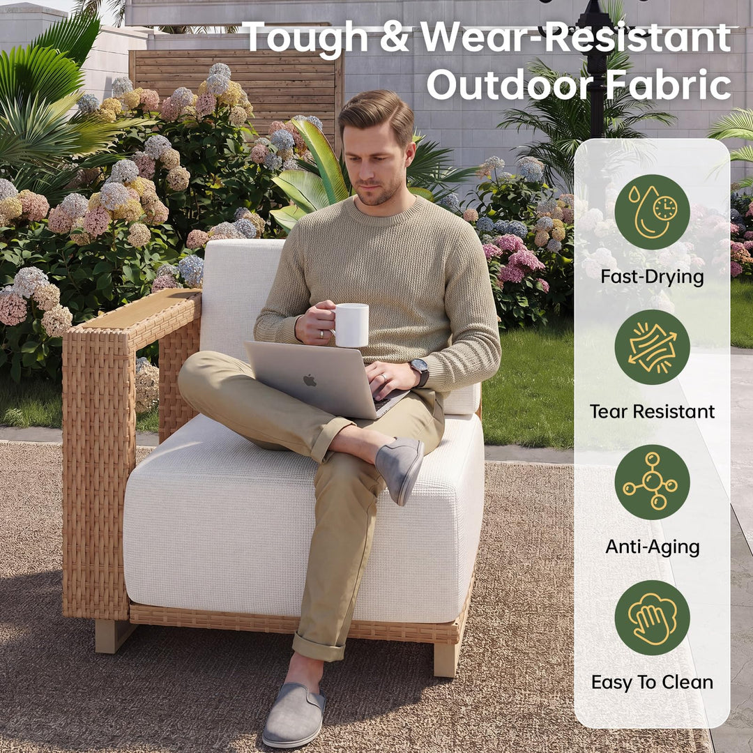 Aoxun Patio Furniture Set, 6 Piece Outdoor Wicker Sofa, Yellow/Beige 