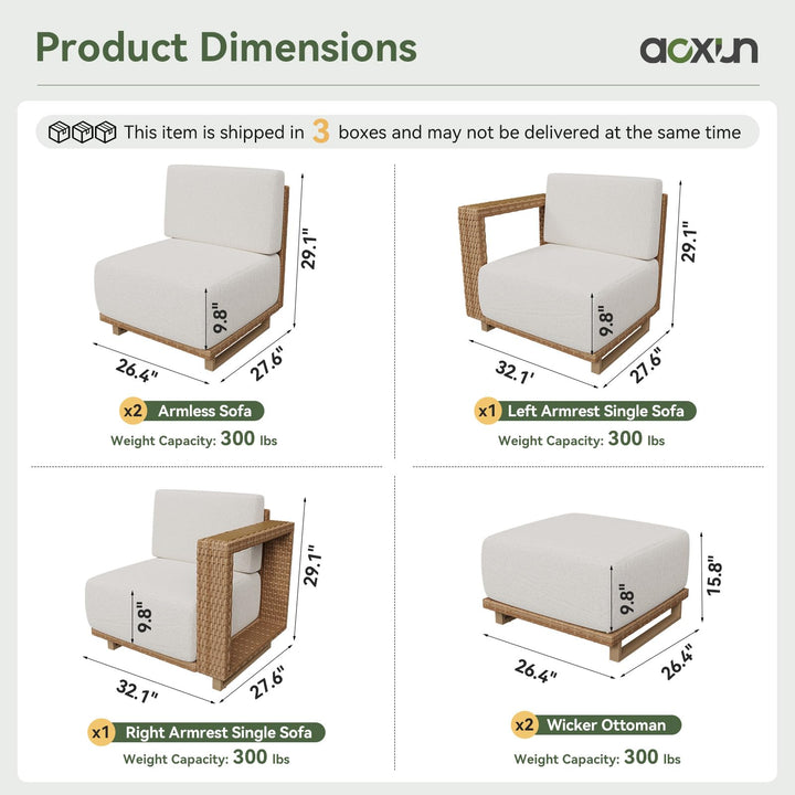 Aoxun Patio Furniture Set, 6 Piece Outdoor Wicker Sofa, Yellow/Beige 