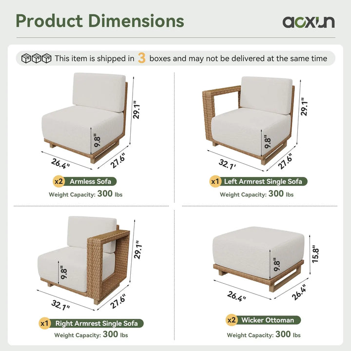 Aoxun Patio Furniture Set, 6 Piece Outdoor Wicker Sofa, Yellow/Beige 