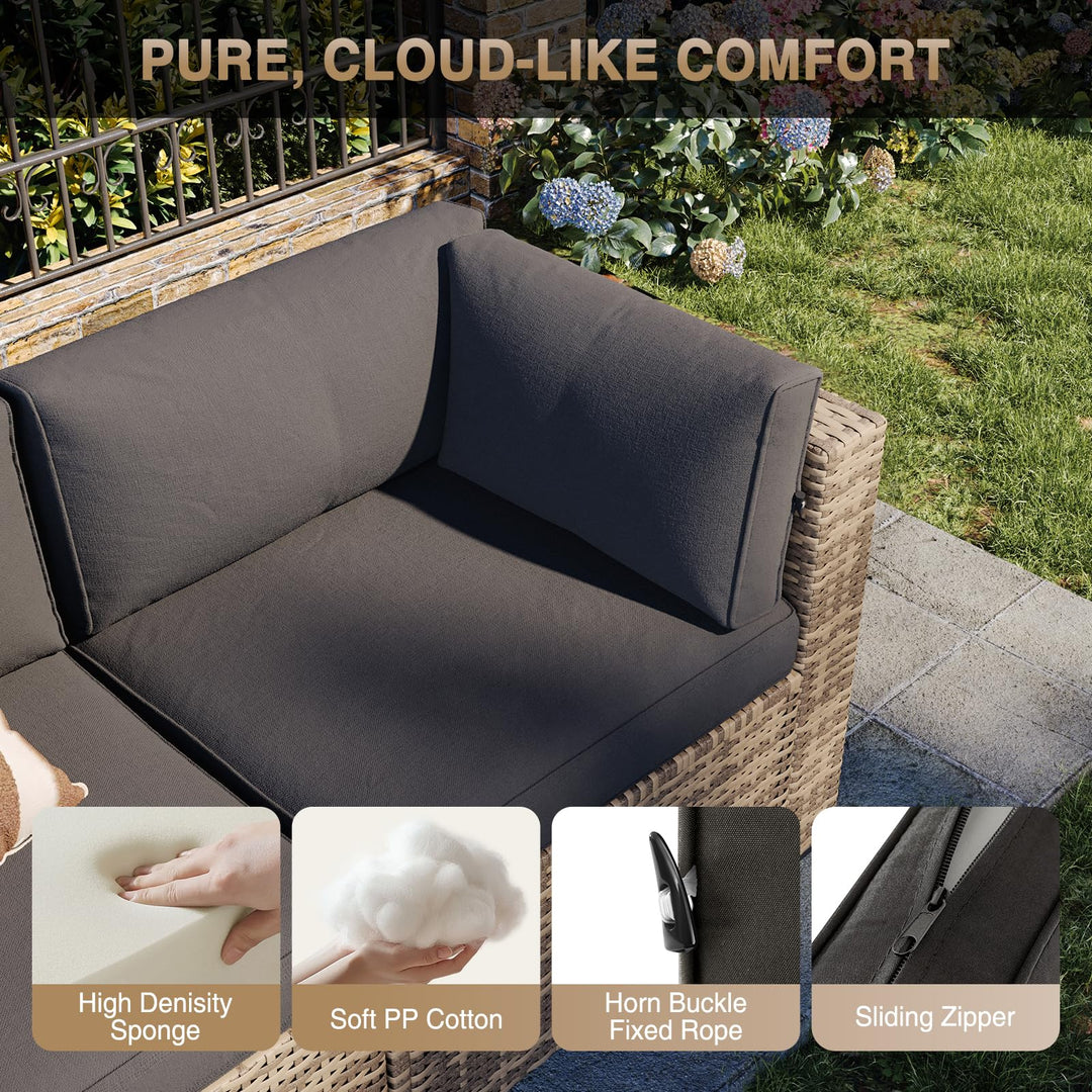 Aoxun Patio Furniture Sets, 7-Piece Outdoor Furniture with Thick Cushions, Wicker Conversation Set Sectional Sofa for Backyard, Poolside, Garden 