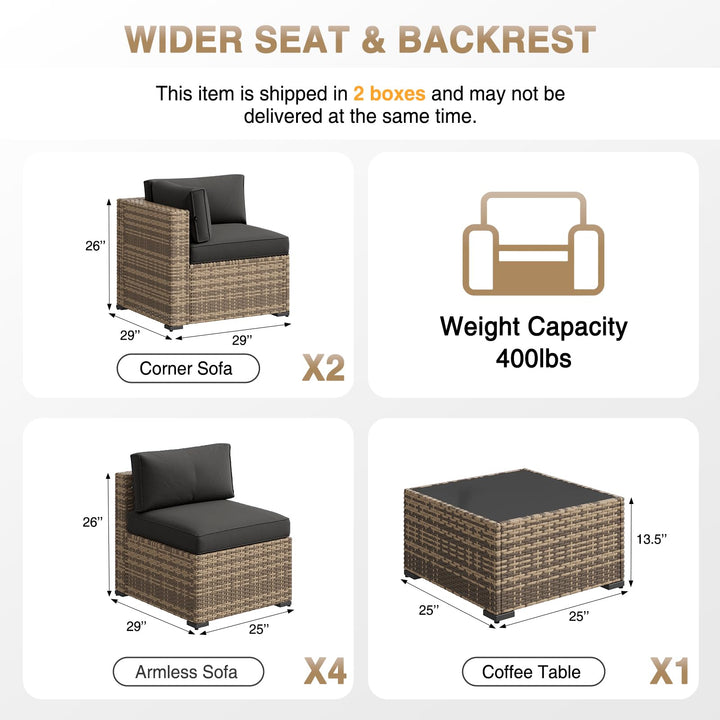 Aoxun Patio Furniture Sets, 7-Piece Outdoor Furniture with Thick Cushions, Wicker Conversation Set Sectional Sofa for Backyard, Poolside, Garden 
