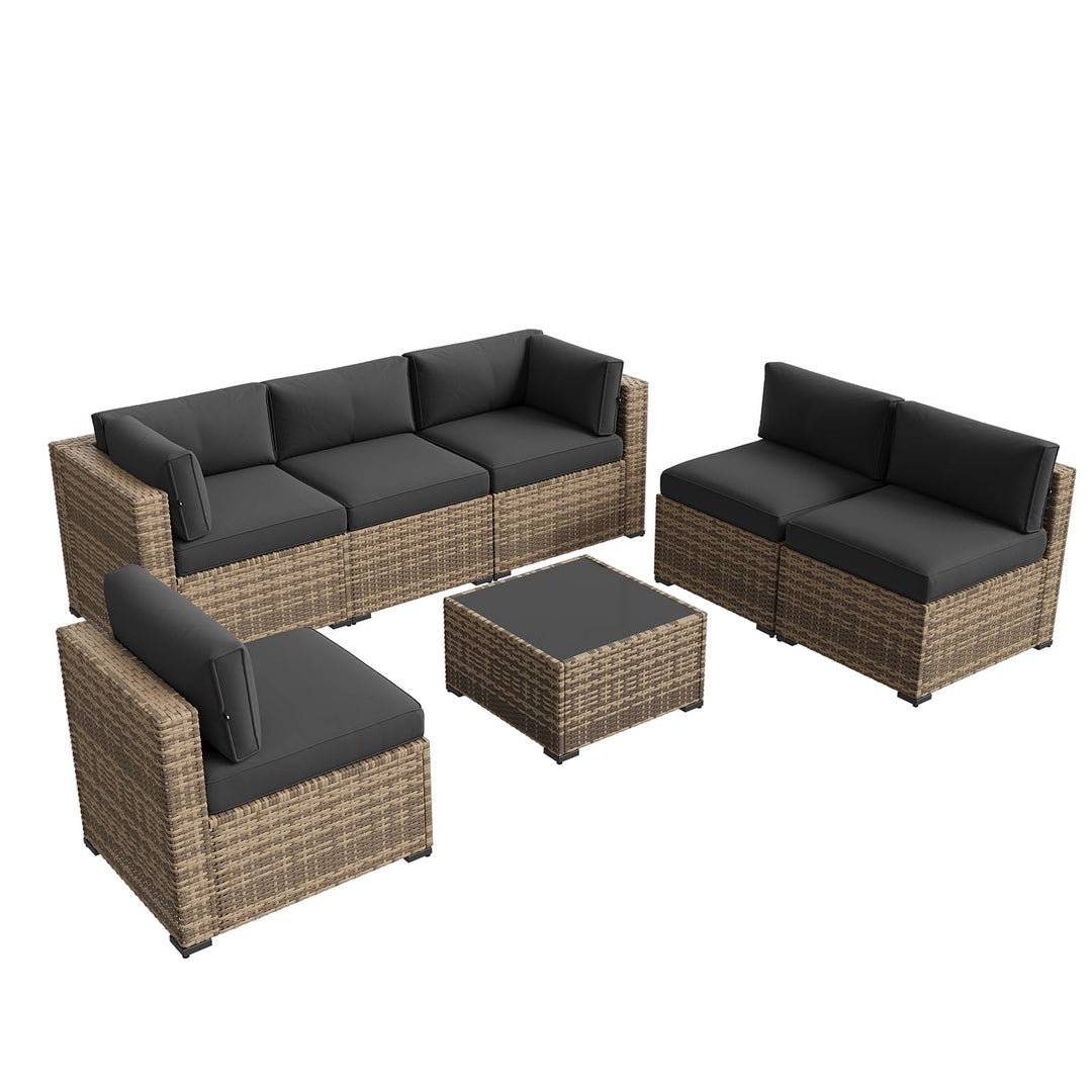 Aoxun Patio Furniture Sets, 7-Piece Outdoor Furniture with Thick Cushions, Wicker Conversation Set Sectional Sofa for Backyard, Poolside, Garden 
