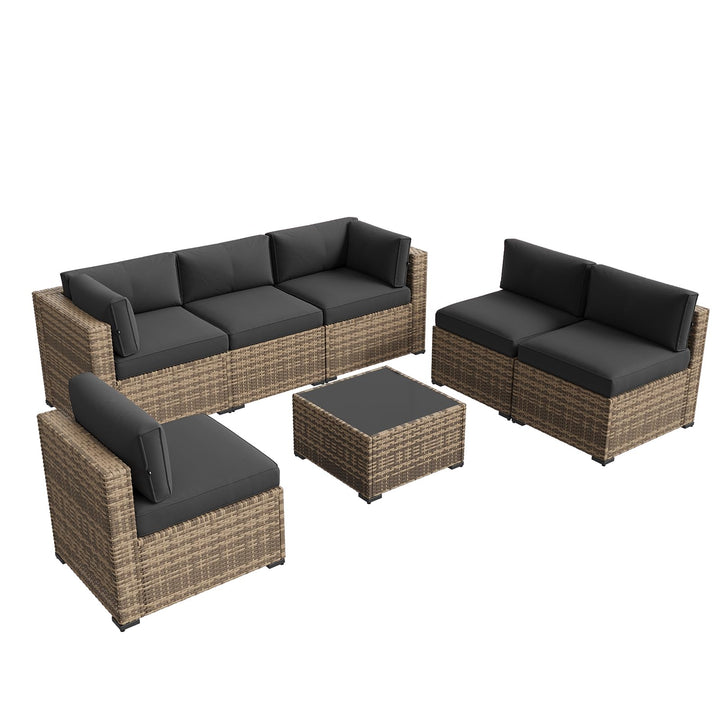 Aoxun Patio Furniture Sets, 7-Piece Outdoor Furniture with Thick Cushions, Wicker Conversation Set Sectional Sofa for Backyard, Poolside, Garden 