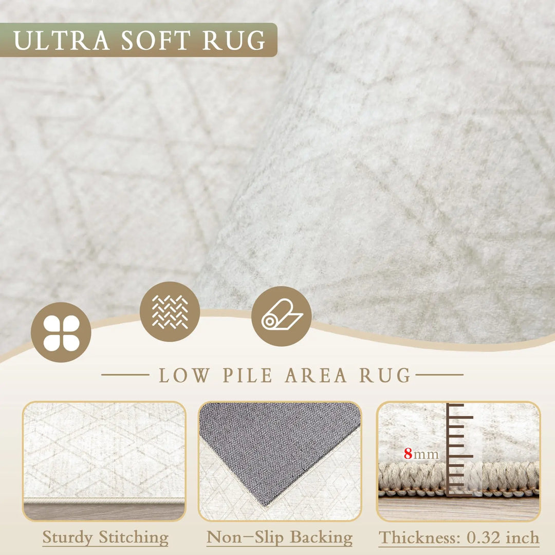 Area Rugs 8x10 Living Room Rug: Washable Geometric Neutral Rugs Boho Modern Non Slip Area Rug Large Soft Indoor Floor Low Pile Carpet for Bedroom Dining Room Home Office (Beige, 8'x10')