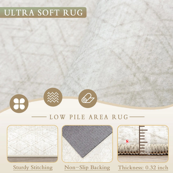 Area Rugs 8x10 Living Room Rug: Washable Geometric Neutral Rugs Boho Modern Non Slip Area Rug Large Soft Indoor Floor Low Pile Carpet for Bedroom Dining Room Home Office (Beige, 8'x10')