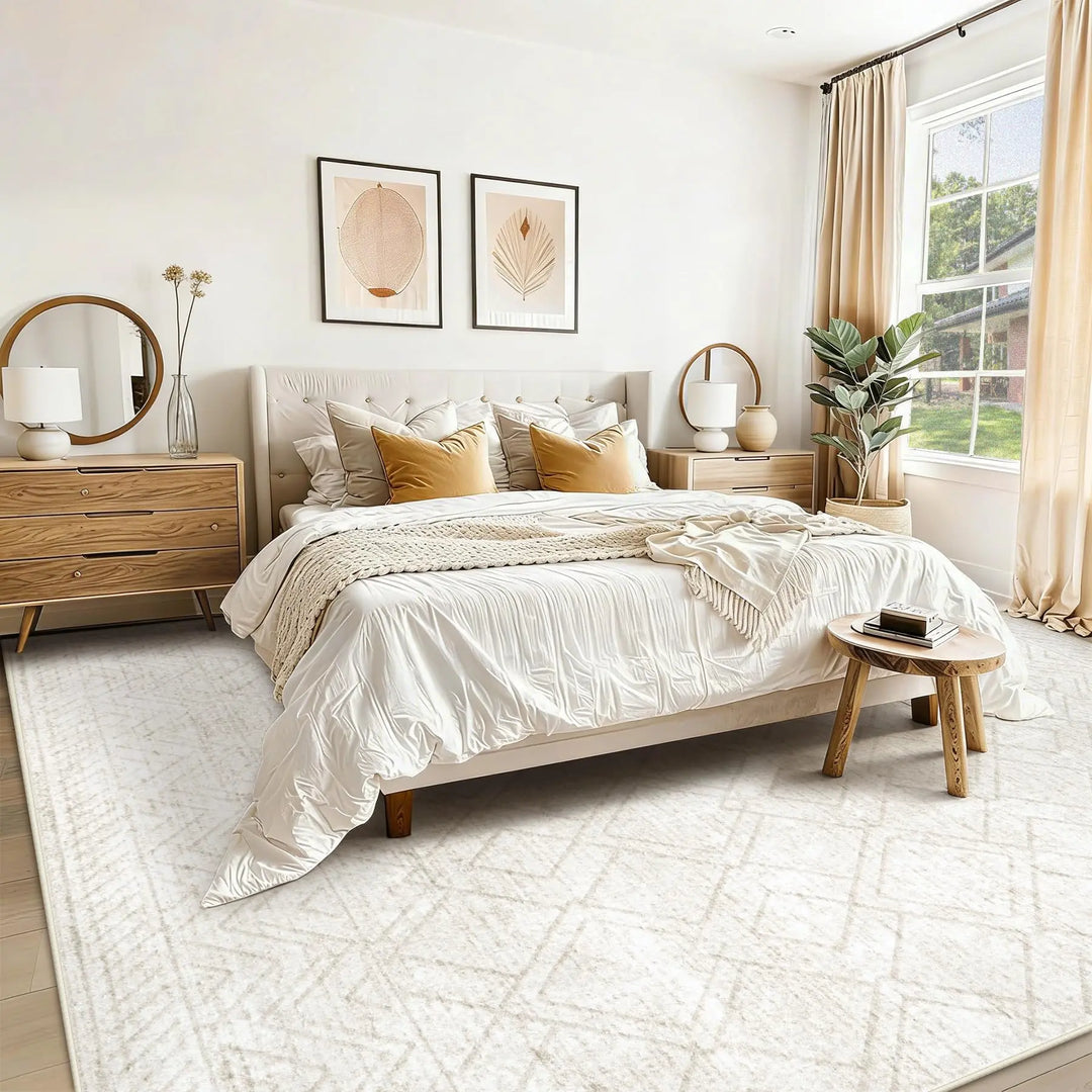 Area Rugs 8x10 Living Room Rug: Washable Geometric Neutral Rugs Boho Modern Non Slip Area Rug Large Soft Indoor Floor Low Pile Carpet for Bedroom Dining Room Home Office (Beige, 8'x10')