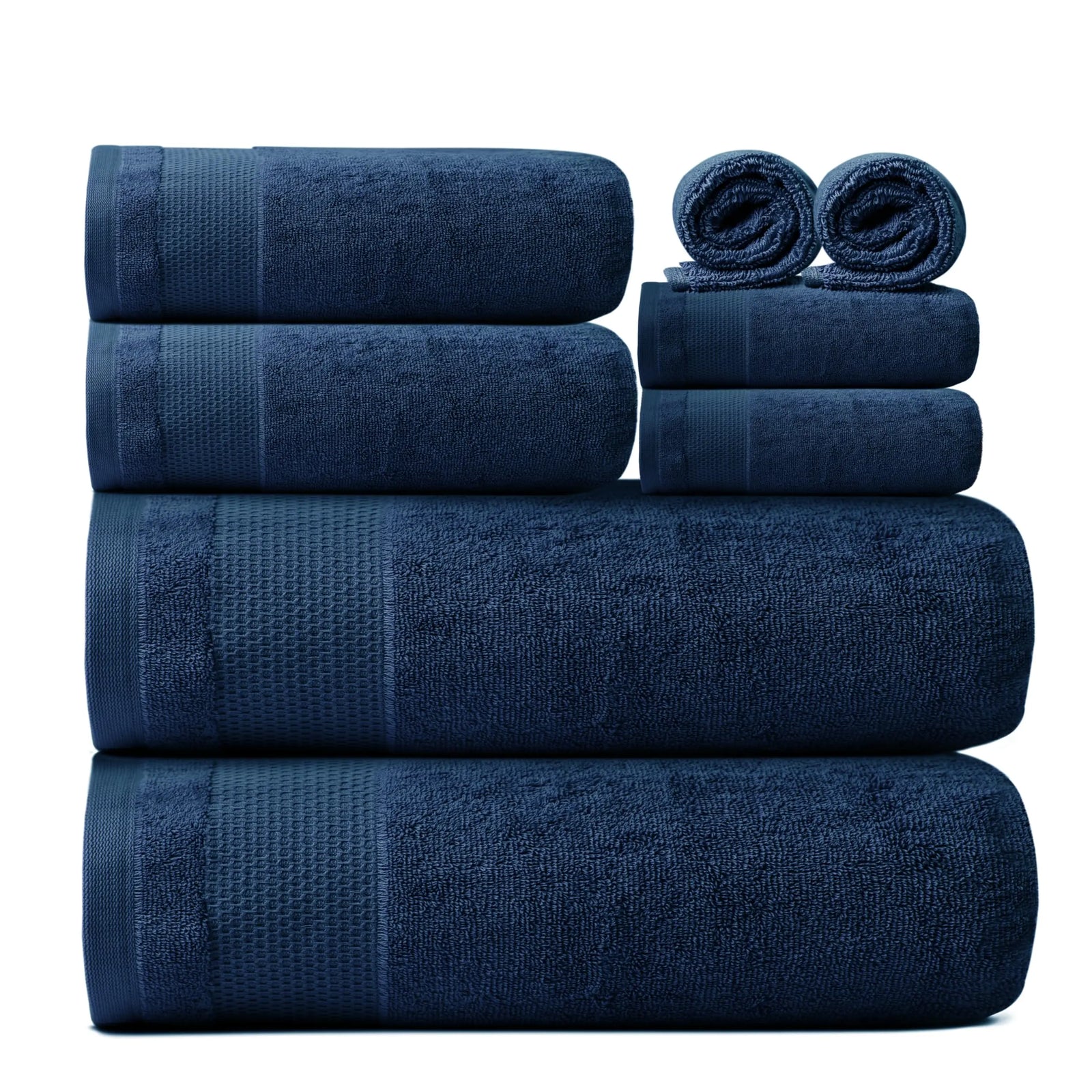 Ariv - 2 Ply Ultra Luxury 8-Piece Towel Set - 100% Combed Cotton Large Towels for Extra Softness, Absorbency & Quick Drying - Perfect for Home, Hotel, Gym and Spa - Denim 