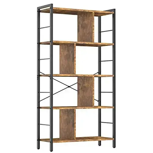Armocity Bookcase, 5 Tier Tall Industrial Bookshelf - Rustic Brown armocity