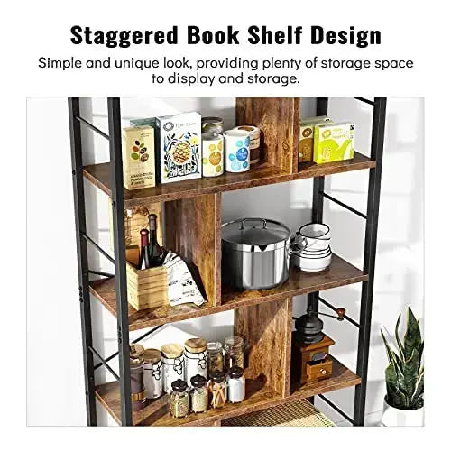 Armocity Bookcase, 5 Tier Tall Industrial Bookshelf - Rustic Brown armocity