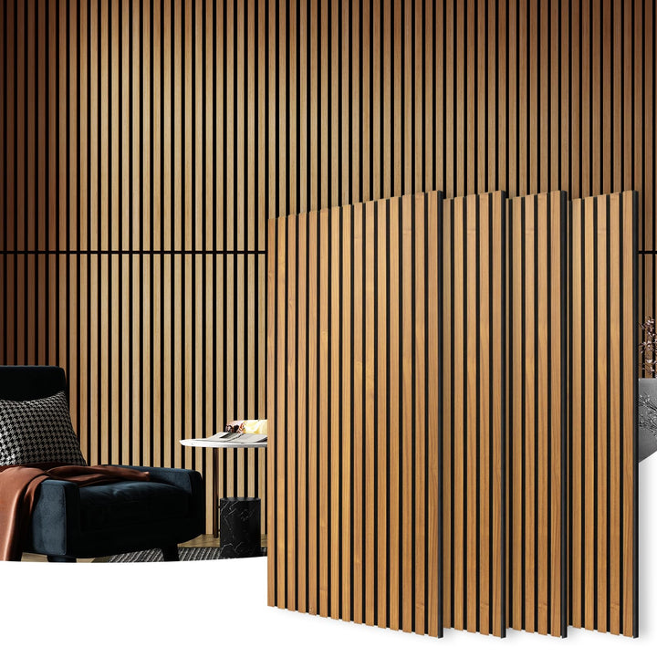 Art3d 4 Pack 47.2 x 23.6in. Wood Slat Acoustic Panels for Wall and Ceiling - 3D Fluted Sound Absorbing Panel with Wood Finish - Teak 