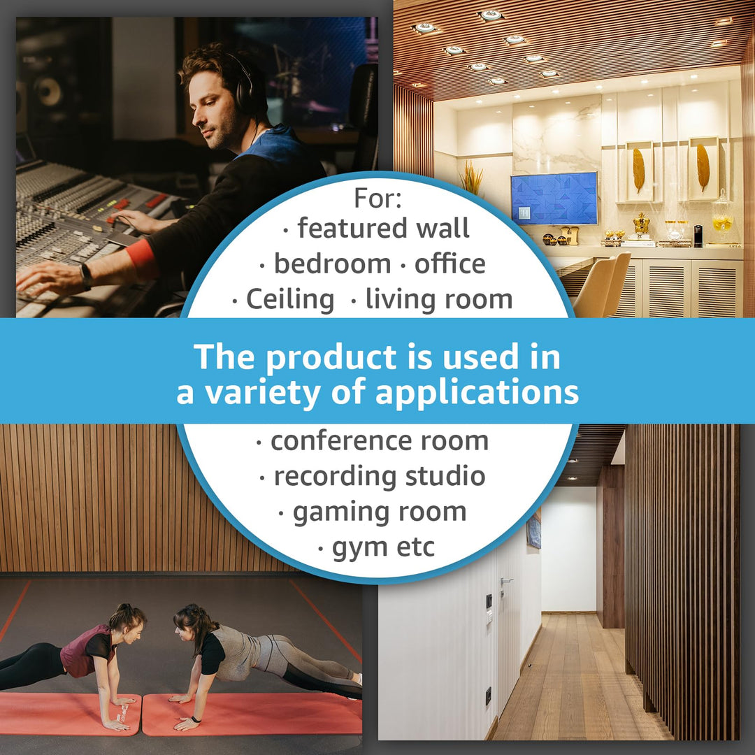 Art3d 4 Pack 47.2 x 23.6in. Wood Slat Acoustic Panels for Wall and Ceiling - 3D Fluted Sound Absorbing Panel with Wood Finish - Teak 