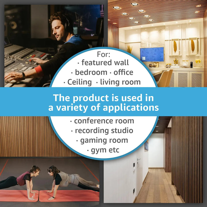 Art3d 4 Pack 47.2 x 23.6in. Wood Slat Acoustic Panels for Wall and Ceiling - 3D Fluted Sound Absorbing Panel with Wood Finish - Teak 