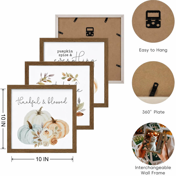 ArtbyHannah Framed Fall Wall Art Decor, 4 Pack Harvest Pumpkin Pictures