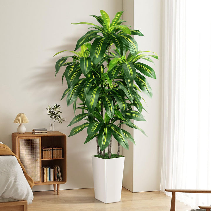 Artificial Dracaena Tree Indoor, 5FT Tall Fake Tree with White Tall Planter 