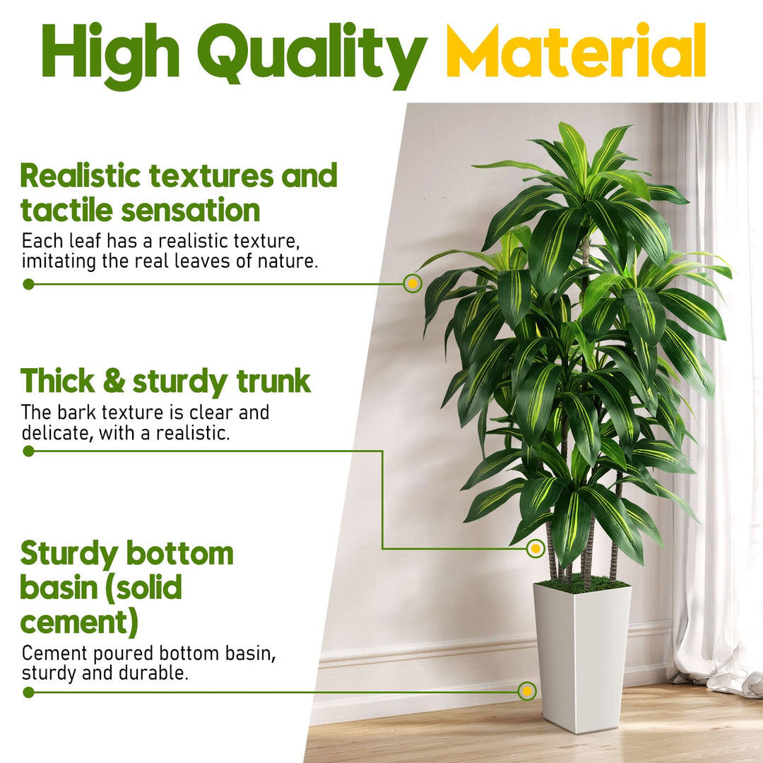 Artificial Dracaena Tree Indoor, 5FT Tall Fake Tree with White Tall Planter 