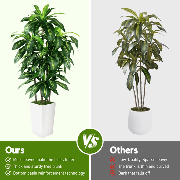 Artificial Dracaena Tree Indoor, 5FT Tall Fake Tree with White Tall Planter 