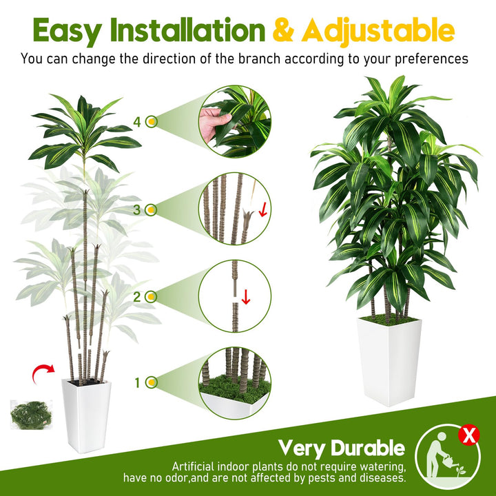 Artificial Dracaena Tree Indoor, 5FT Tall Fake Tree with White Tall Planter 