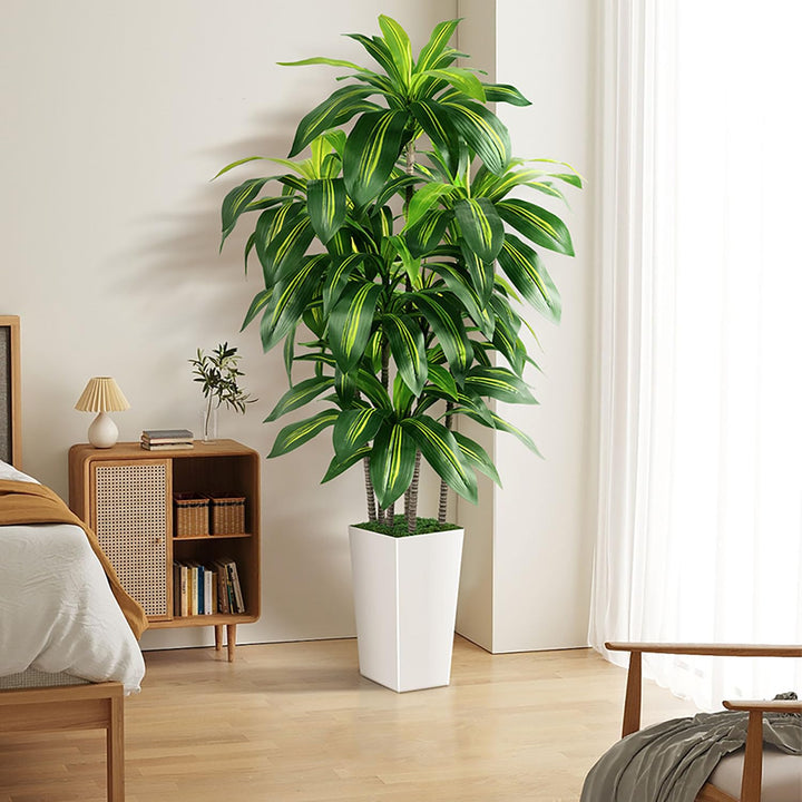 Artificial Dracaena Tree Indoor, 5FT Tall Fake Tree with White Tall Planter 