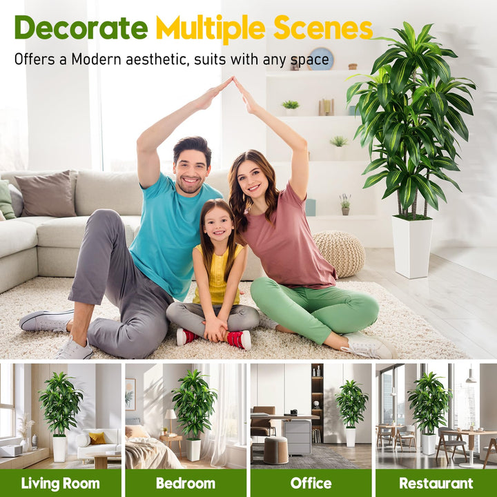 Artificial Dracaena Tree Indoor, 5FT Tall Fake Tree with White Tall Planter 