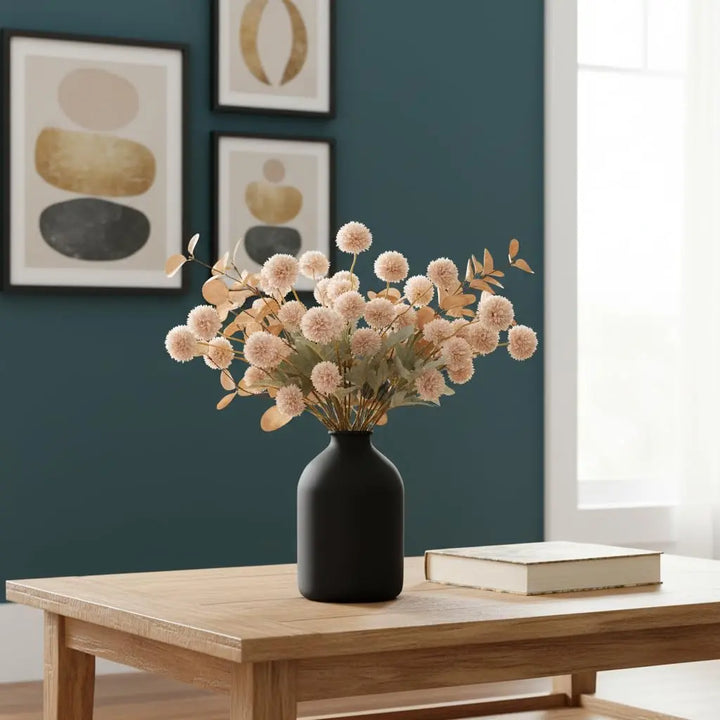 Artificial Flowers for Vase, 12 Stems Beige Faux Silk Mums with Eucalyptus