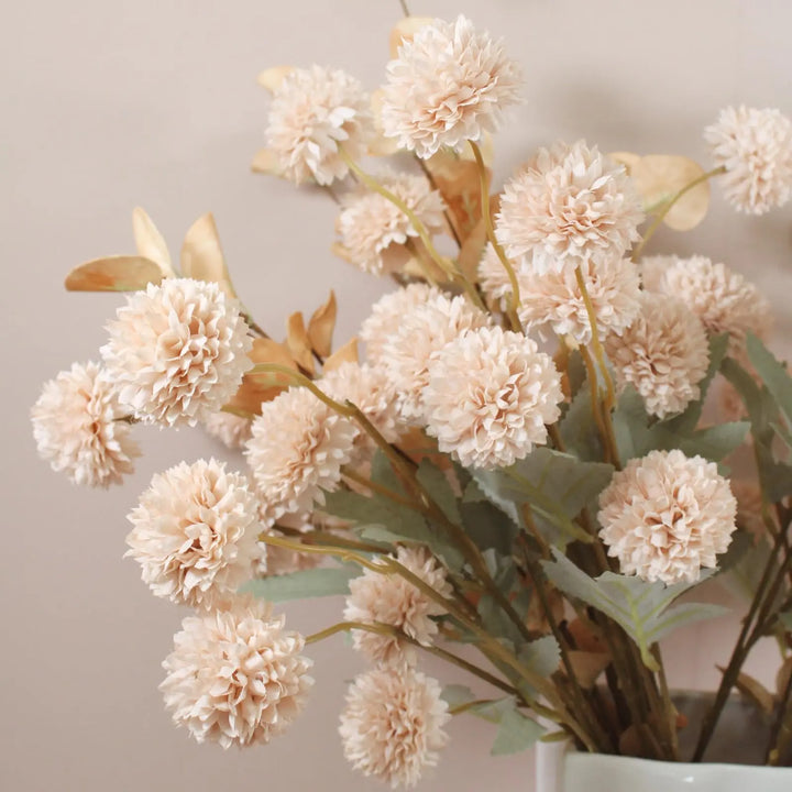 Artificial Flowers for Vase, 12 Stems Beige Faux Silk Mums with Eucalyptus