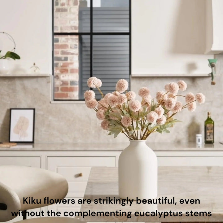 Artificial Flowers for Vase, 12 Stems Beige Faux Silk Mums with Eucalyptus